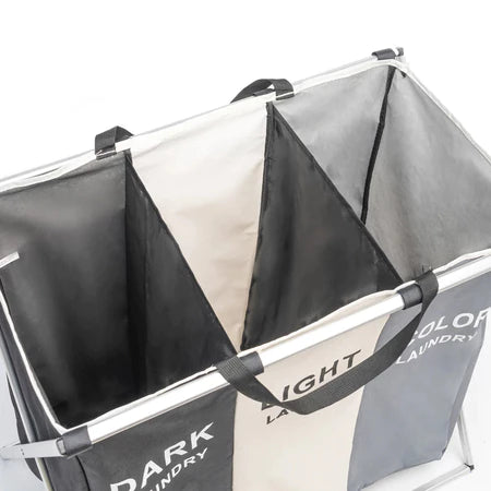 Cesto de Roupas Suja Dobrável 3 Compartimentos Organizador Grande PREMIUM