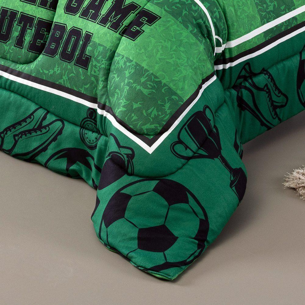 Kit Edredom Plush Fofinho Infantil Dupla Face Dream 2 Peças Solteiro Futebol