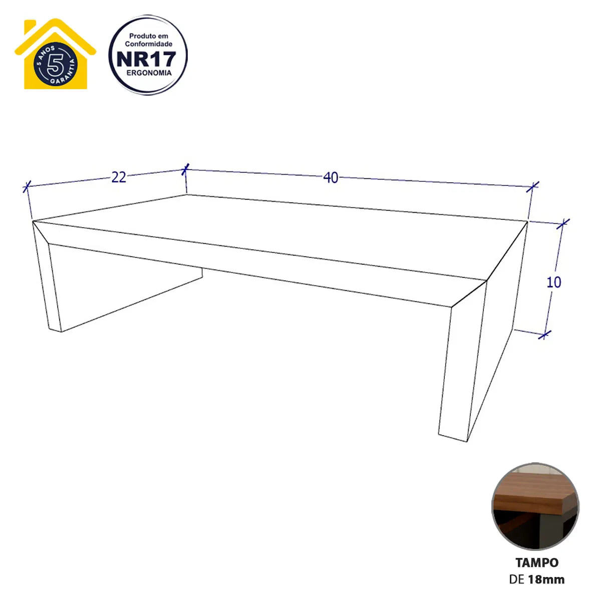 Suporte para Notebook em MDF Mesa Escritório 40cm x 22cm Freijó F5
