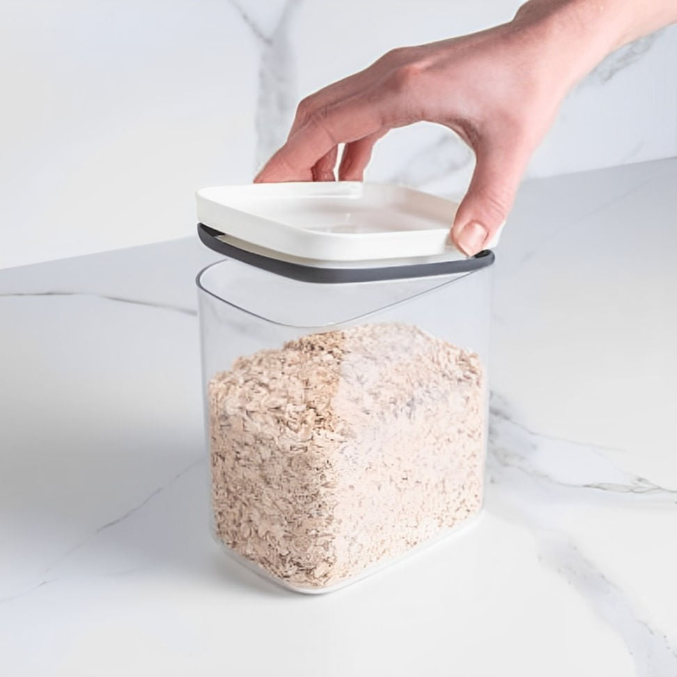 Pote Porta Mantimento Organizador Retangular com Tampa Hermética Natural com Branco Block  2,3 Litros