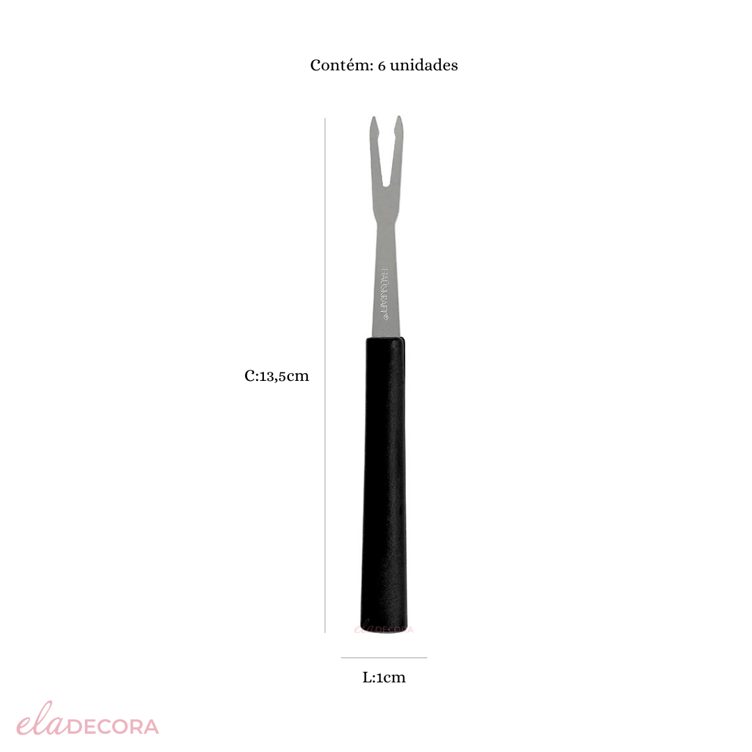 Jogo 6 Garfos em Aço Inox para Petisco Preto