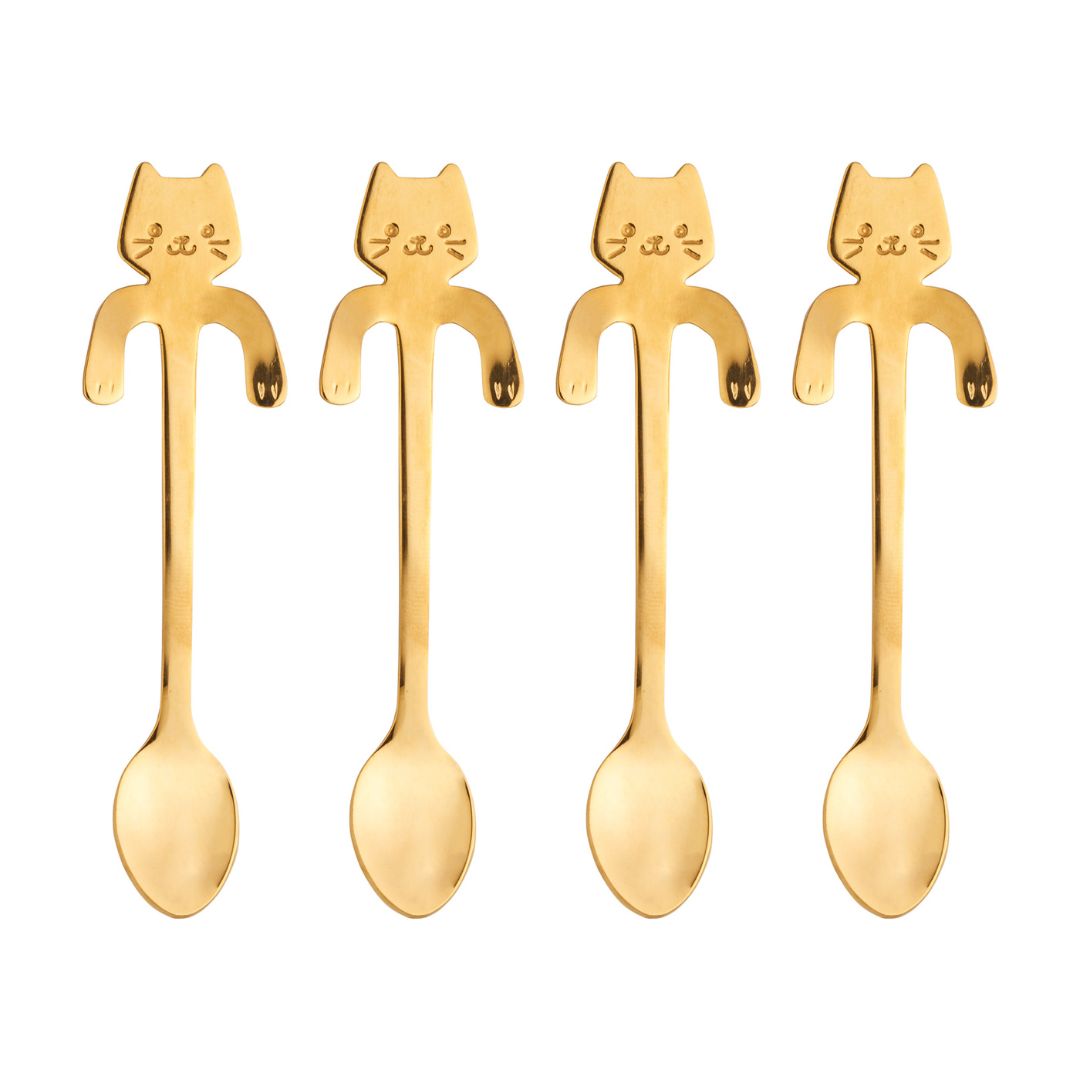 Jogo 4 Colheres para Chá em Aço Inox Cat Dourado