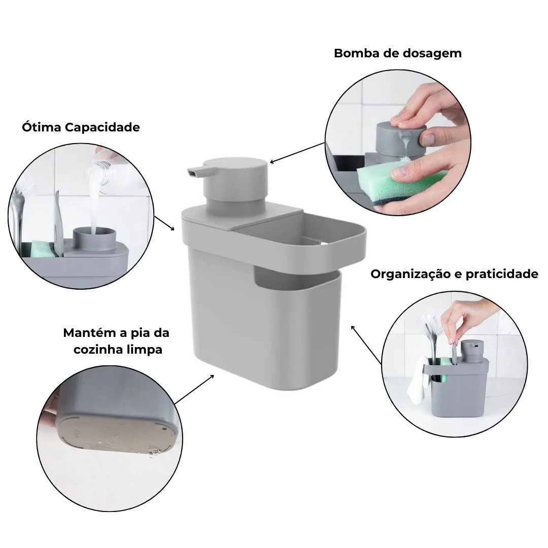 Dispenser de Detergente e Organizador Trium Chumbo 650ml