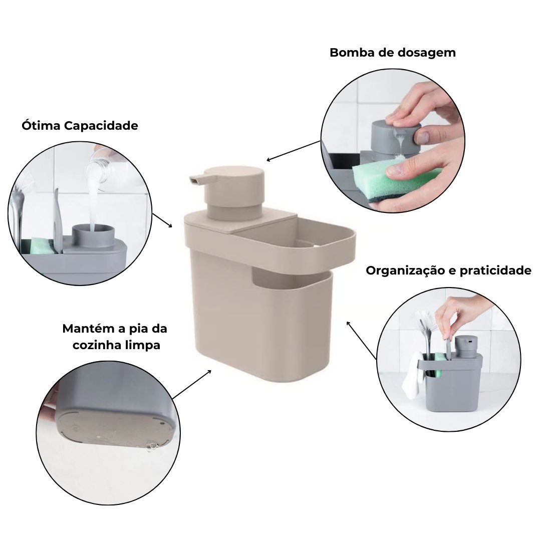 Dispenser Porta Detergente e Organizador Trium Bege 650ml