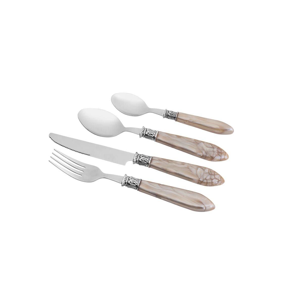 Faqueiro 24 Peças Aço Inox Cabo Plástico Mother Pearl Pérola