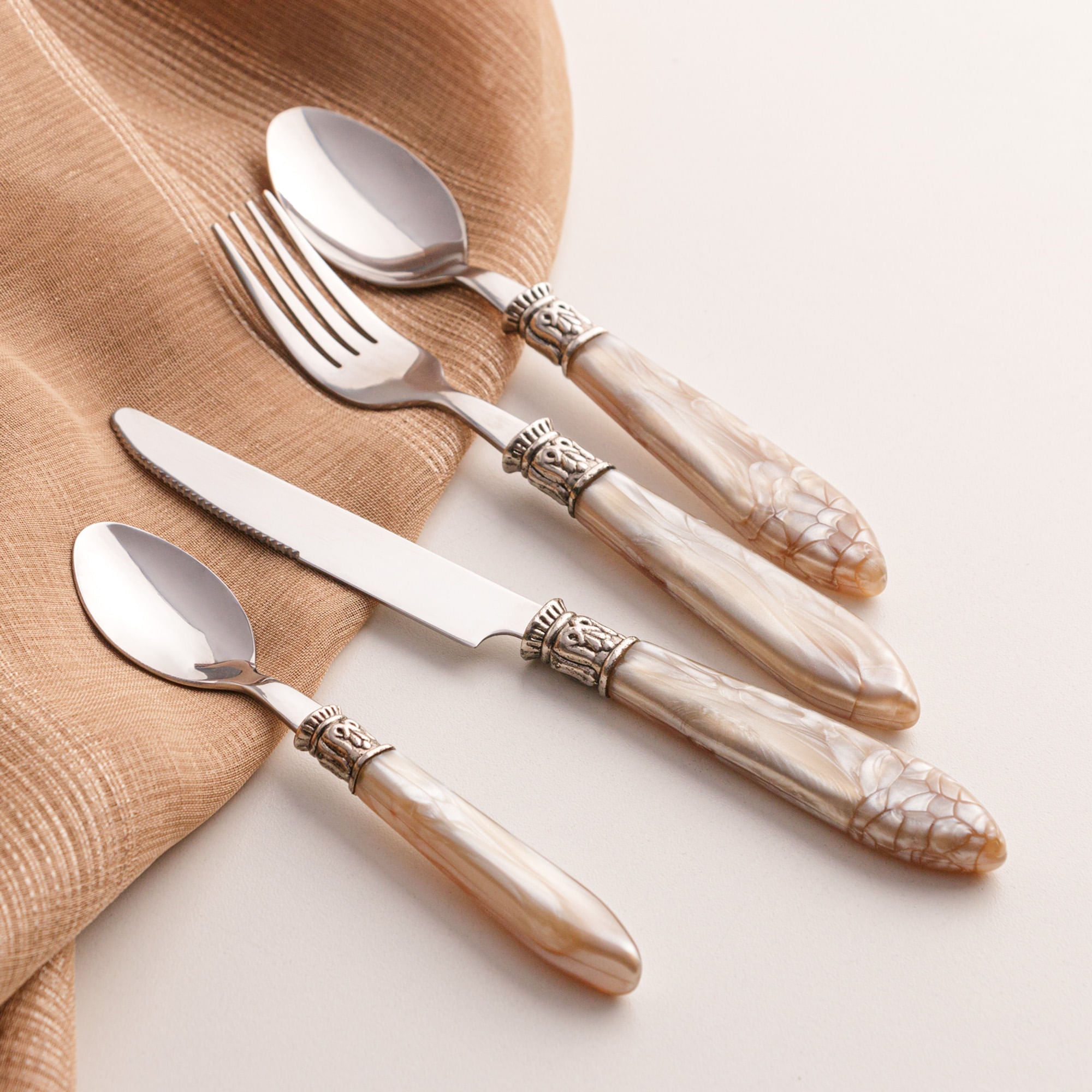 Faqueiro 24 Peças Aço Inox Cabo Plástico Mother Pearl Pérola