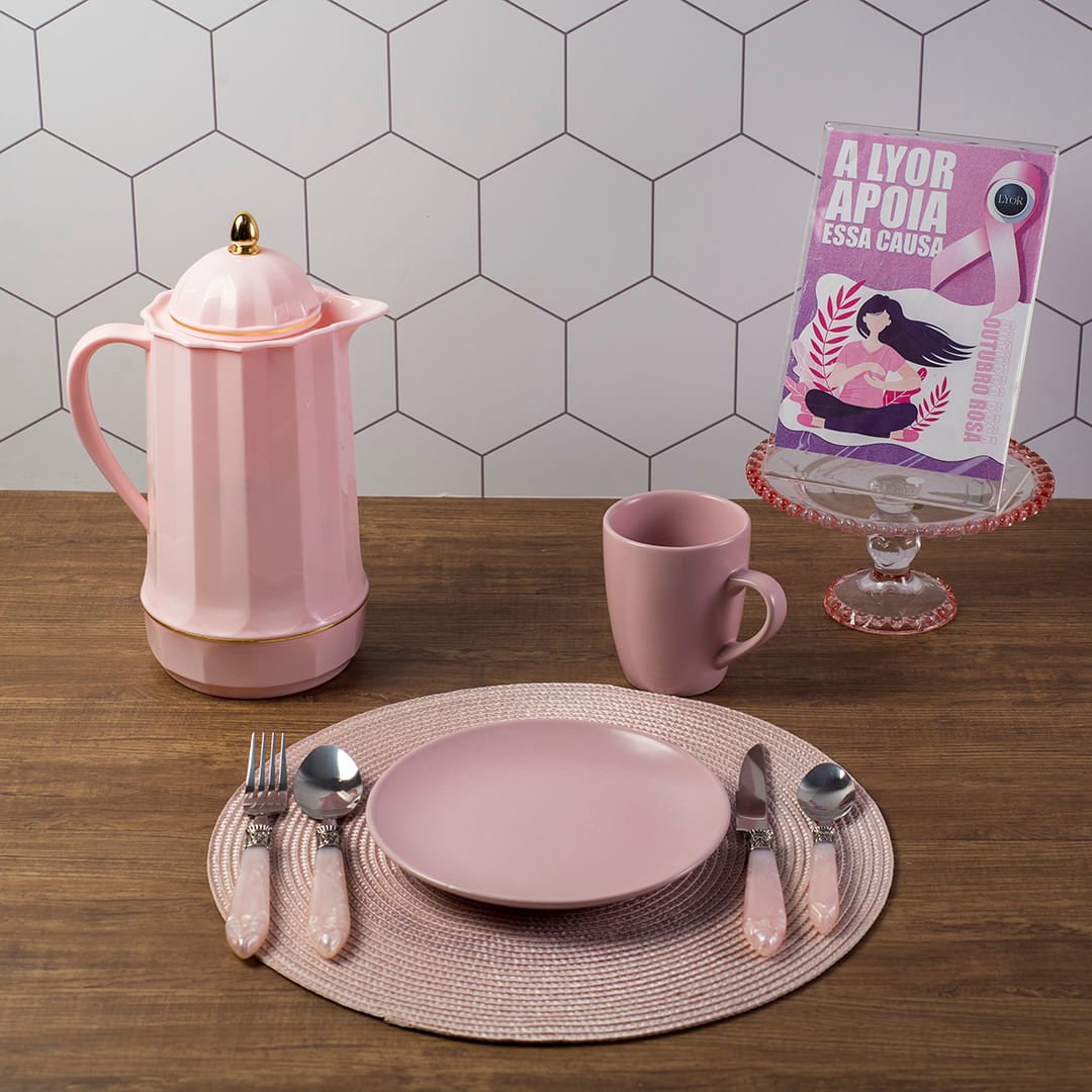 Faqueiro 24 Peças em Aço Inox com Cabo de Plastico Mother Pearl Rosa 26cm