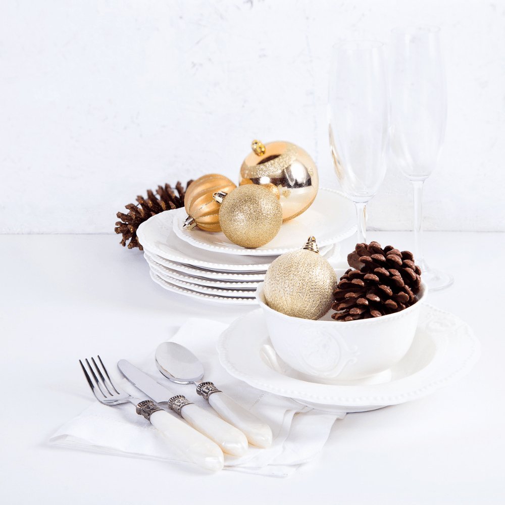 Faqueiro Aço Inox com Cabo de Plástico Perolado Marfim Luxo 24 Peças