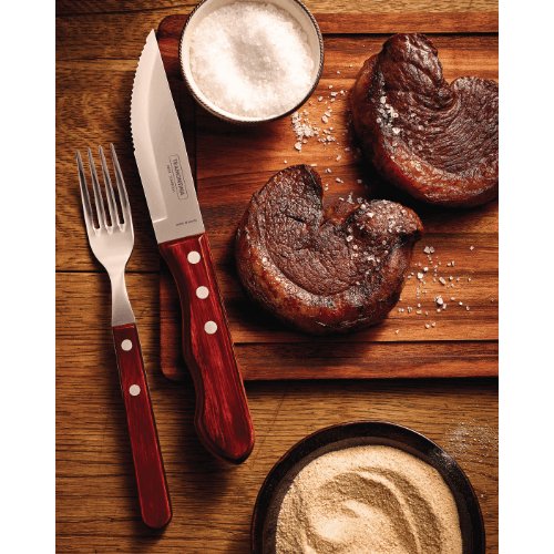 Faqueiro para Churrasco Jumbo em Aço Inox com Cabo Vermelho Polywood 12 Peças Tramontina
