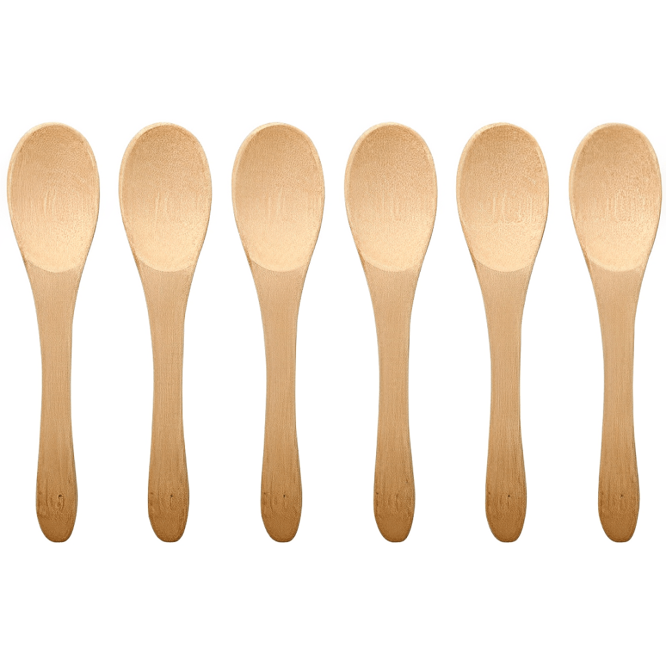 Kit de 6 Mini Colheres de Bambu Natural